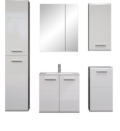 Meubles de salle de bain suspendus blanc brillant et gris foncé Touka 35 cm