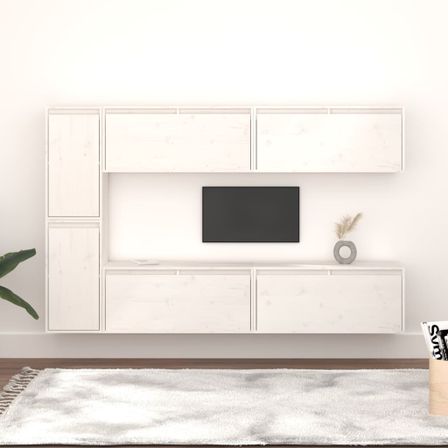 Meubles TV 6 pcs Blanc Bois massif de pin 2