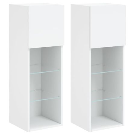Meubles TV avec lumières LED 2 pcs blanc 30,5x30x90 cm