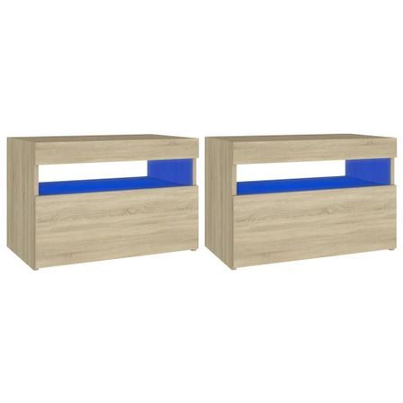 Chevet avec lumières LED 2 pcs Chêne sonoma 60x35x40 cm