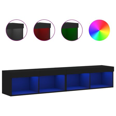 Meubles TV avec lumières LED 2 pcs noir 80x30x30 cm