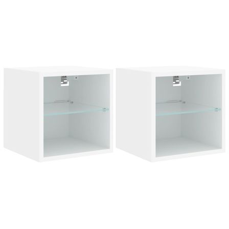Meubles TV muraux avec lumières LED 2 pcs blanc 30x28,5x30 cm