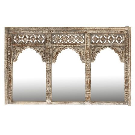 Miroir 3 parties manguier massif blanc délavé Omani