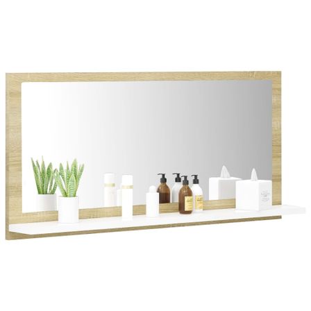 Miroir avec étagère de salle de bain Blanc et chêne sonoma 80x10,5x37 cm