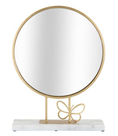 Miroir de table rond doré avec base en marbre blanc Lalia