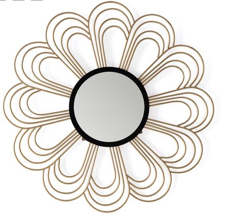 Miroir mural design en métal doré et noir SUNA - Ø 81 cm