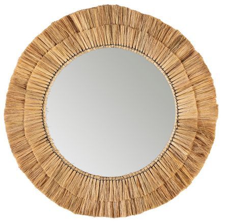 Miroir mural en herbe de mer naturel NURIA – Ø 76 cm