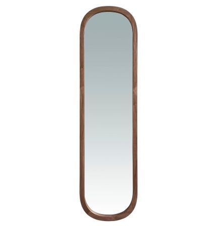 Miroir mural ovale – Cadre bois plaqué noyer naturel – L 40 x H 150 cm