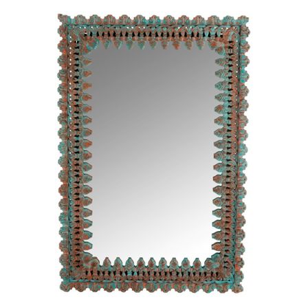 Miroir mural rectangulaire manguier massif bleu et orange Geera