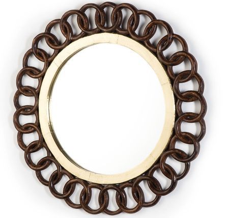 Miroir mural rond bois marron et métal doré KEZAR – Ø 91 cm