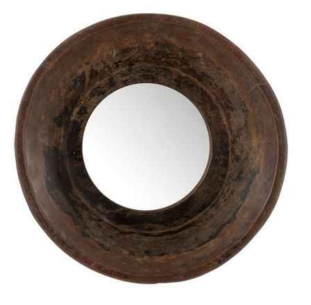 Miroir mural rond CINTEE – Bois massif recyclé foncé - Ø 35 cm