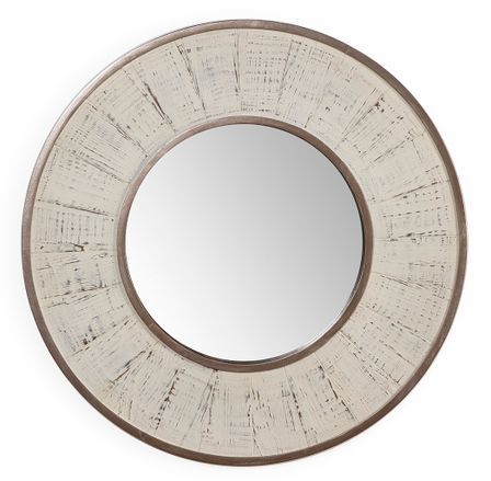 Miroir mural rond en bois blanc antique TANUZ – Ø 80 cm