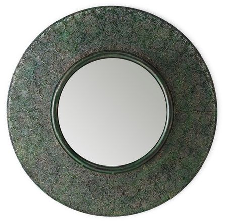 Miroir mural rond en métal doré et vert VUKLA – Ø 86 cm