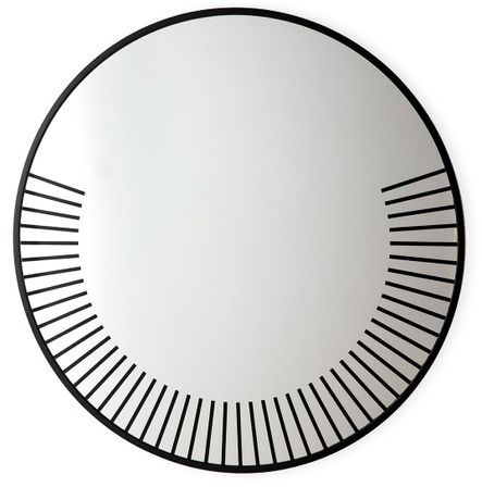 Miroir mural rond en métal et bois noir LADY – 120 cm