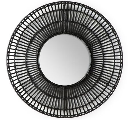 Miroir mural rond en osier noir GALY – Ø 70 cm
