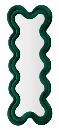 Miroir mural velours vert avec cadre en bois Judi