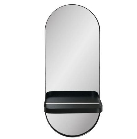 Miroir ovale avec étagère en bois noir OLBIA – L 25 x H 60 cm