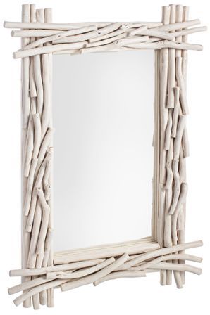 Miroir rectangle en branches teck blanc Sary L 90 cm