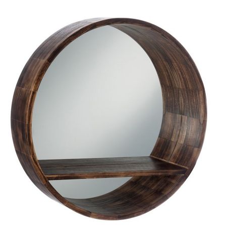 Miroir rond avec tablette bois de manguier brun foncé 70 cm