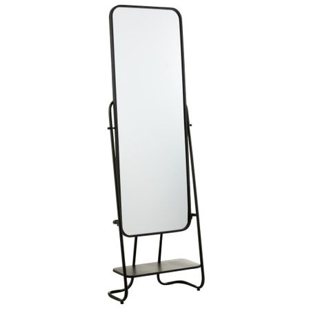 Miroir sur pied 1 étagère verre et métal noir Verde