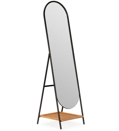 Miroir sur pied en bois, métal et rotin MUSTO – 171,5 cm