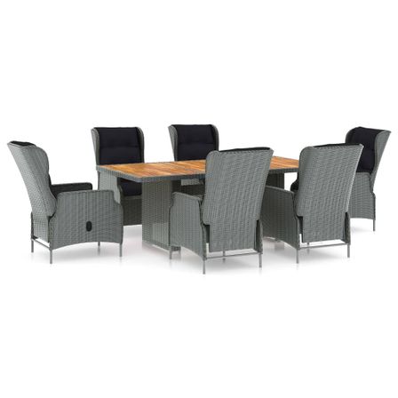 Mobilier à dîner 7 pcs avec coussins Résine tressée Gris clair 5