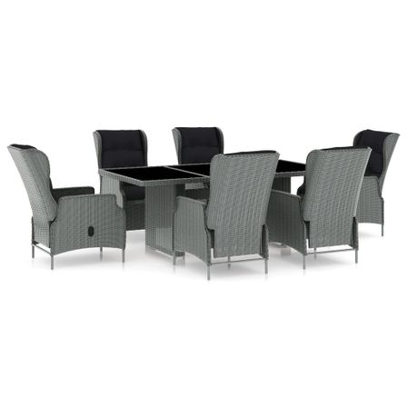 Mobilier à dîner 7 pcs avec coussins Résine tressée Gris clair 4