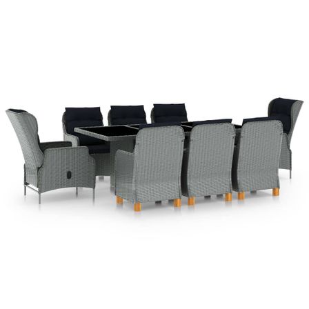 Mobilier à dîner 9 pcs avec coussins Résine tressée Gris clair 11