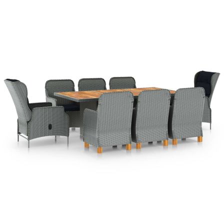 Mobilier à dîner 9 pcs avec coussins Résine tressée Gris clair 9
