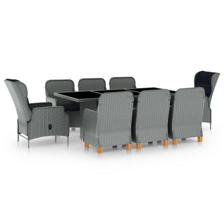 Mobilier à dîner 9 pcs avec coussins Résine tressée Gris clair 8