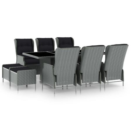 Mobilier à dîner 9 pcs avec coussins Résine tressée Gris clair 3