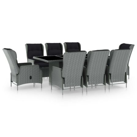 Mobilier à dîner 9 pcs avec coussins Résine tressée Gris clair