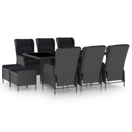Mobilier à dîner 9 pcs avec coussins Résine tressée Gris foncé