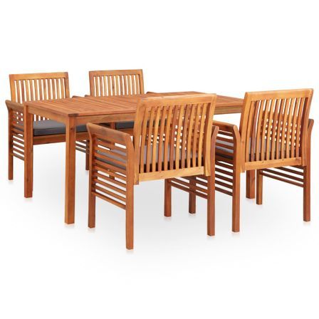 Mobilier à dîner d'extérieur 5 pcs et coussins Acacia solide 3