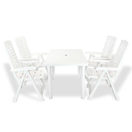 Mobilier à dîner d'extérieur 5 pcs Plastique Blanc 2