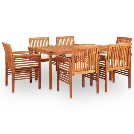Mobilier à dîner d'extérieur 7 pcs et coussins Acacia solide