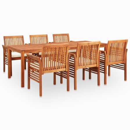 Mobilier à dîner d'extérieur 7 pcs et coussins Acacia solide 2