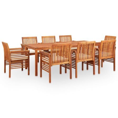 Mobilier à dîner d'extérieur 9 pcs et coussins Acacia solide 2