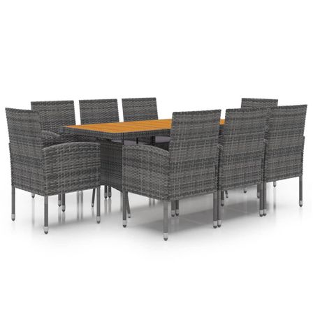 Mobilier à dîner d'extérieur 9 pcs Résine tressée Gris
