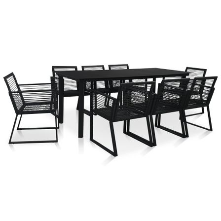 Mobilier à dîner d'extérieur 9 pcs Rotin PVC Noir