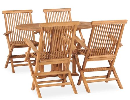 Mobilier à dîner d'extérieur pliable 5 pcs Bois solide de teck 9