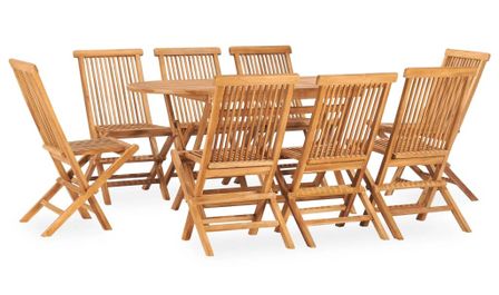 Mobilier à dîner d'extérieur pliable 9 pcs Bois solide de teck 2