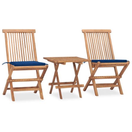 Mobilier à dîner d'extérieur pliable avec coussin 3 pcs Teck 20