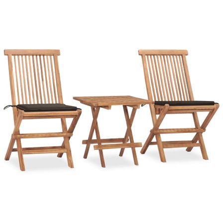 Mobilier à dîner d'extérieur pliable avec coussin 3 pcs Teck 18