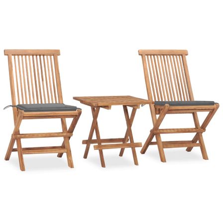 Mobilier à dîner d'extérieur pliable avec coussin 3 pcs Teck 16