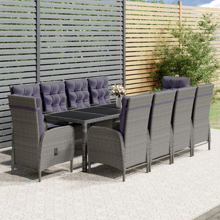 Mobilier à dîner de jardin 11 pcs Résine tressée Gris