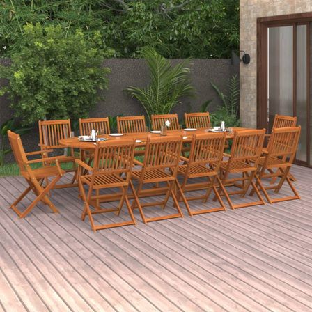 Mobilier à dîner de jardin 13 pcs Bois d'acacia massif 3