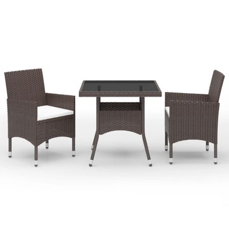 Mobilier à dîner de jardin 3 pcs Marron Résine tressée et verre