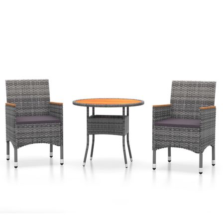 Mobilier à dîner de jardin 3 pcs Résine tressée Gris