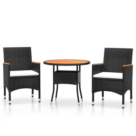 Mobilier à dîner de jardin 3 pcs Résine tressée Noir